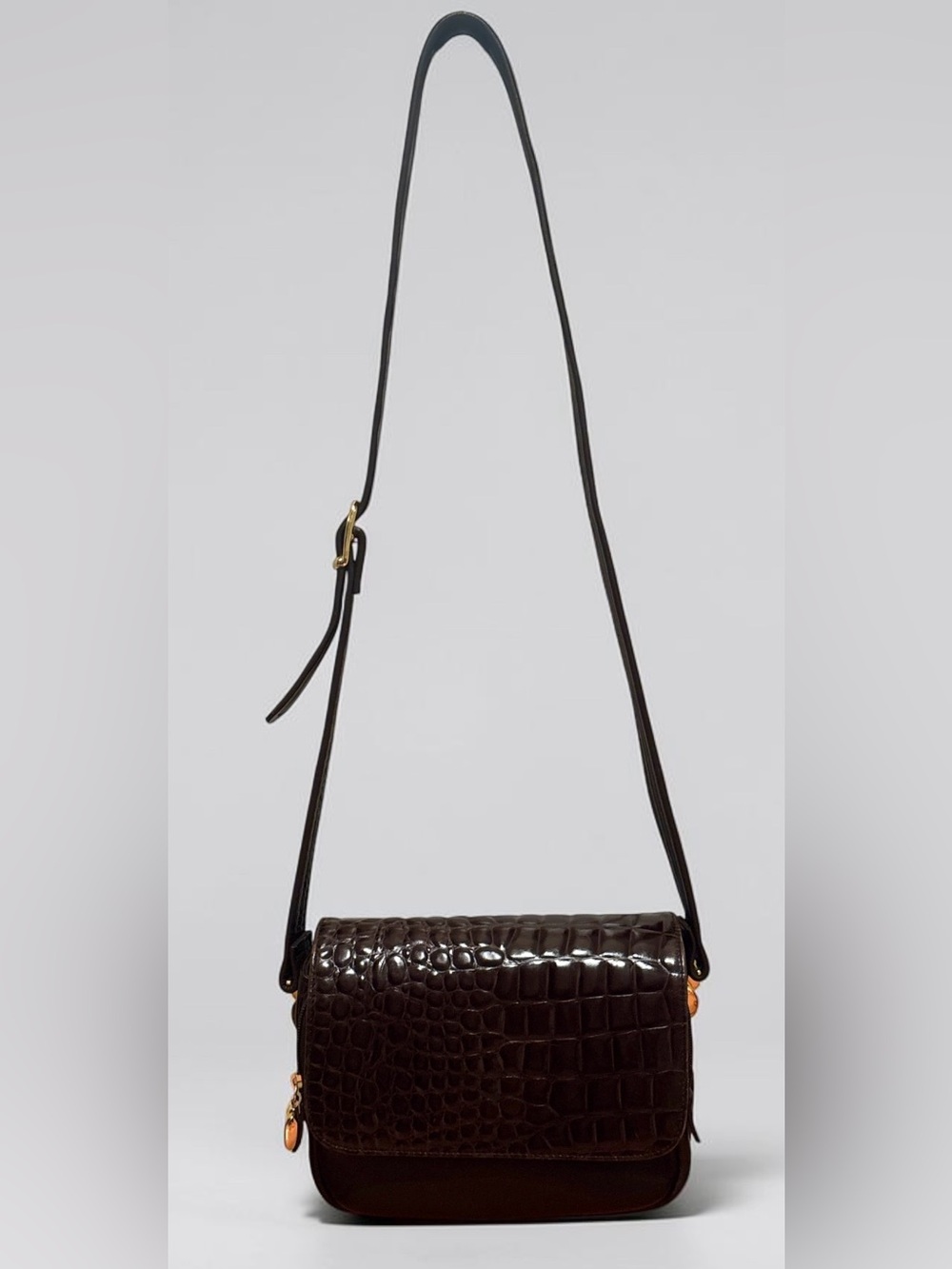 Vintage Jacqueline Ferrar Dark Brown Croc Embossed Leather Crossbody Bag Purse